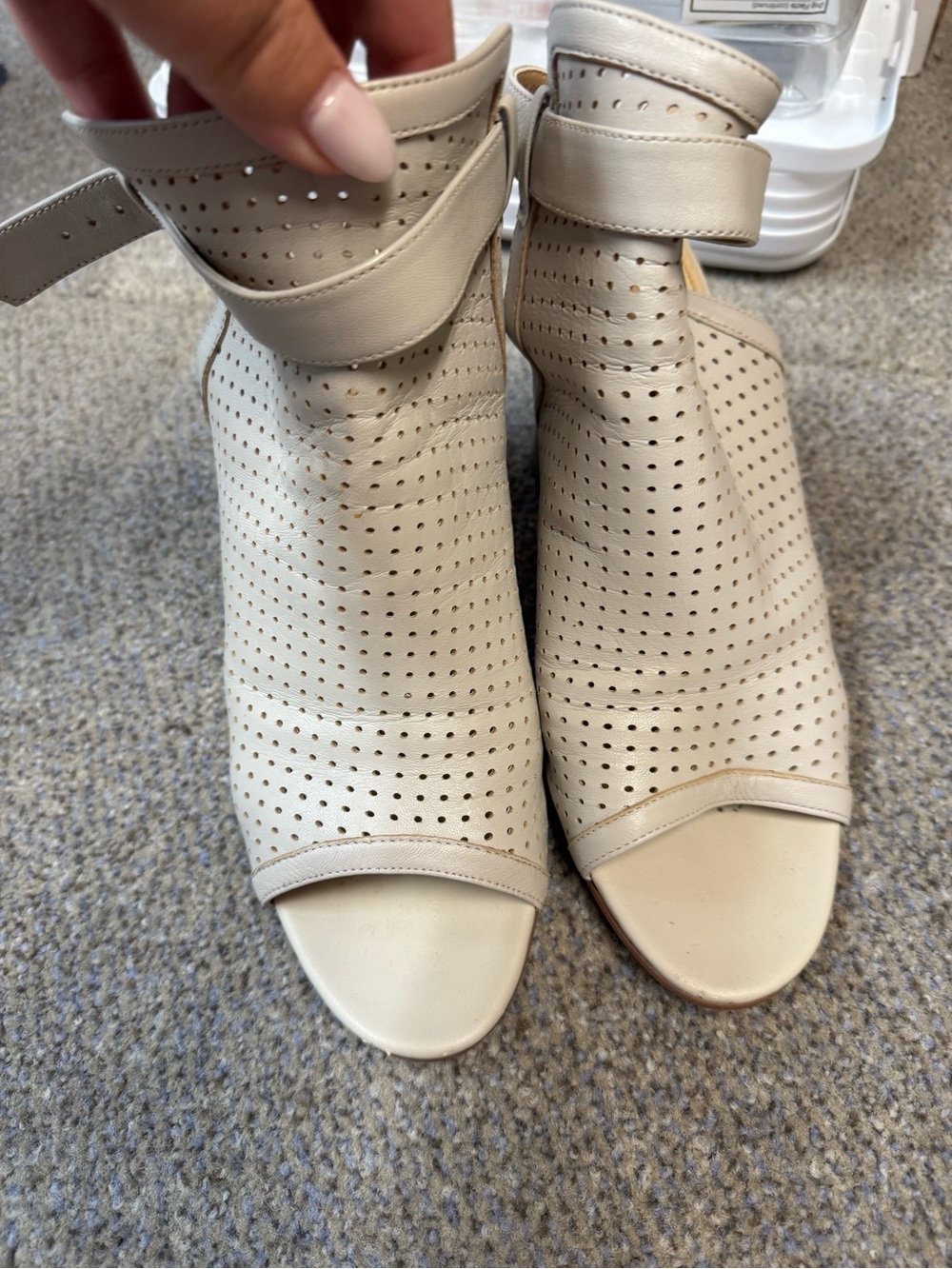 Sam Edelman Perforated Open-Toe Ankle Booties - Cream